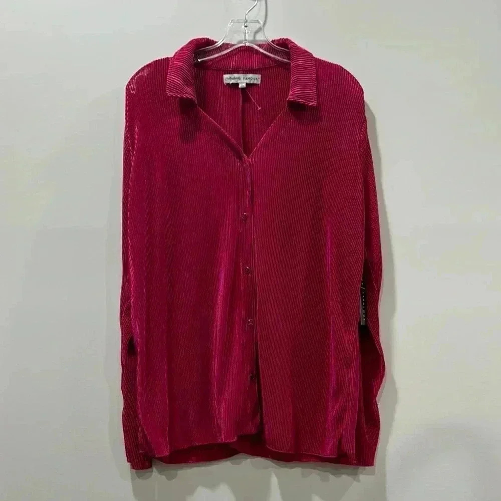 Absolutely Famous Women’s Long Sleeve Crinkle Button-Down Collar Shirt - Size L